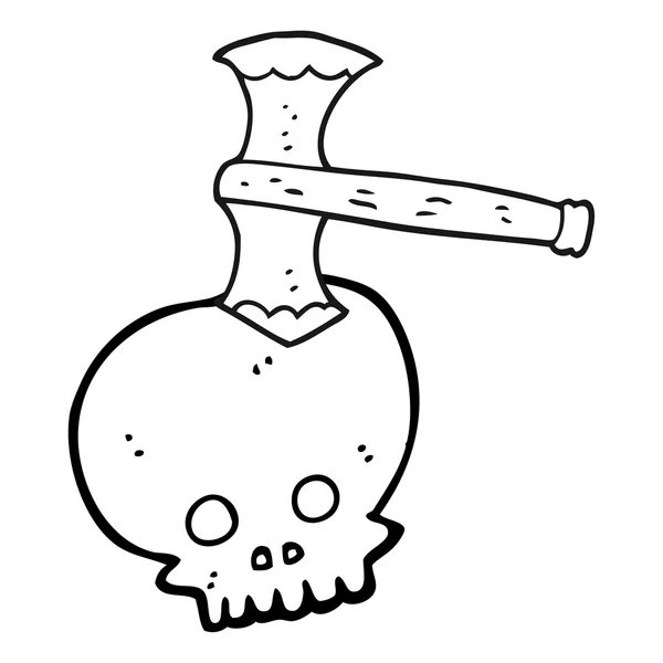 Zwart-wit cartoon bijl in schedel — Stockvector