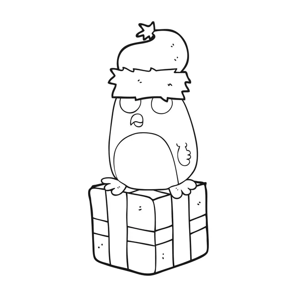Black and white cartoon christmas penguin — Stock Vector