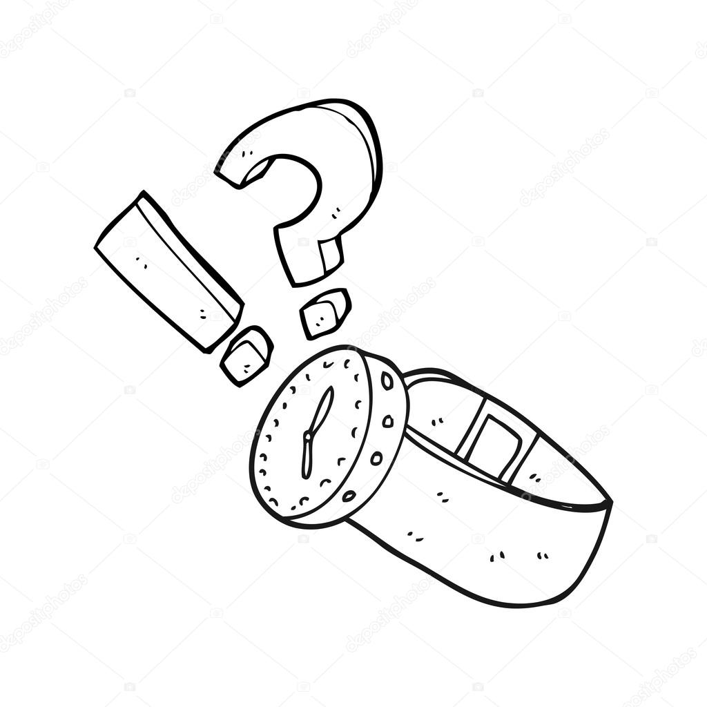 Disegnato a mano libera fumetto bianco e nero orologio da polso — Vettoriali di lineartestpilot