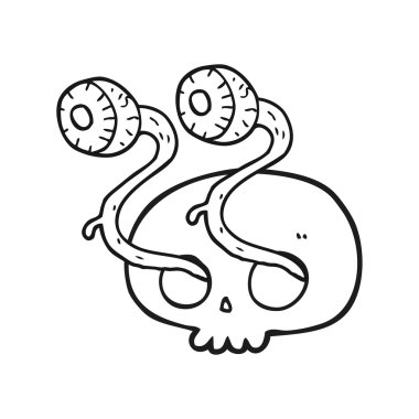 Brüt siyah beyaz çizgi film göz küresi kafatası