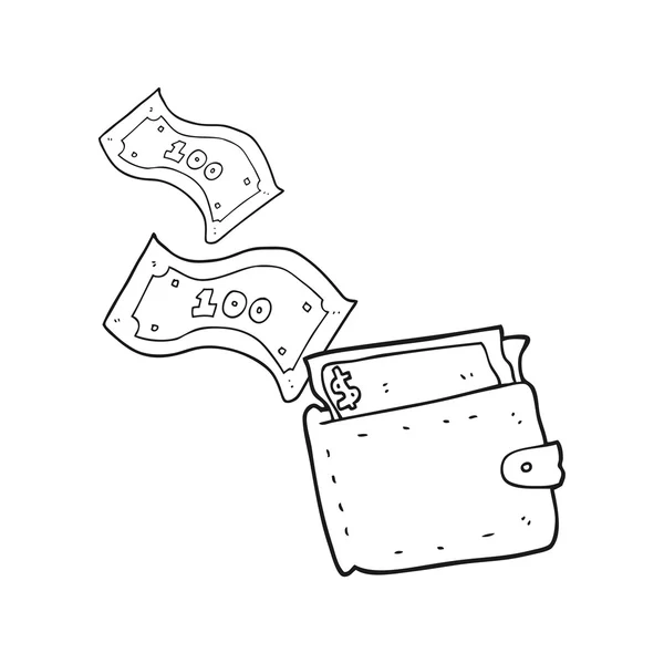 Bianco e nero cartoni animati portafoglio pieno di soldi — Vettoriale Stock