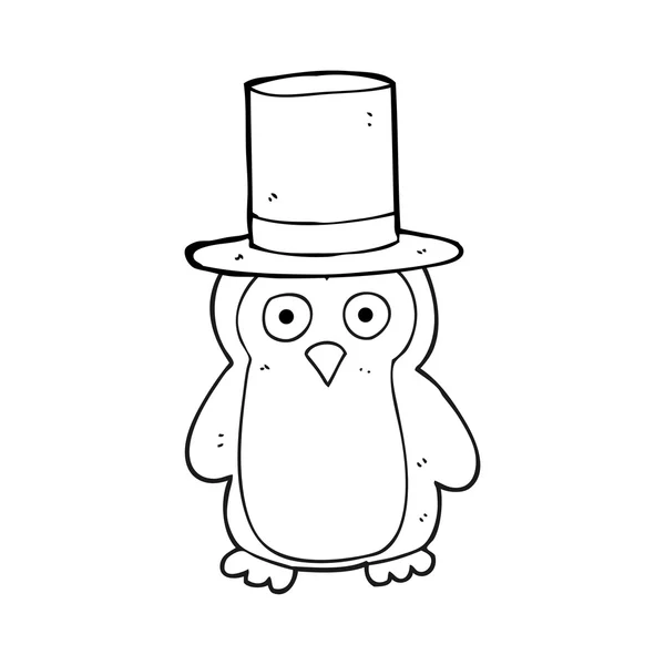 Czarno-biały rysunek Pingwin kapeluszu — Wektor stockowy