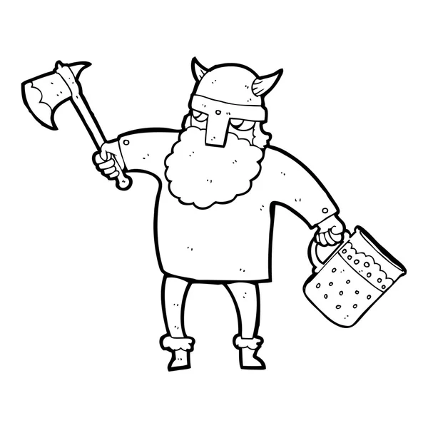 Black and white cartoon drunk viking — Stock Vector