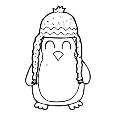 şapka siyah beyaz karikatür penguen