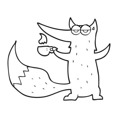 siyah beyaz çizgi film kurt ile kahve fincanı