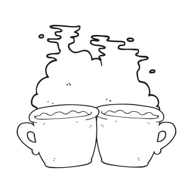 siyah beyaz çizgi film eski kahve fincanı