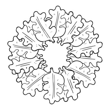 ringde siyah beyaz çizgi film meşe yaprakları