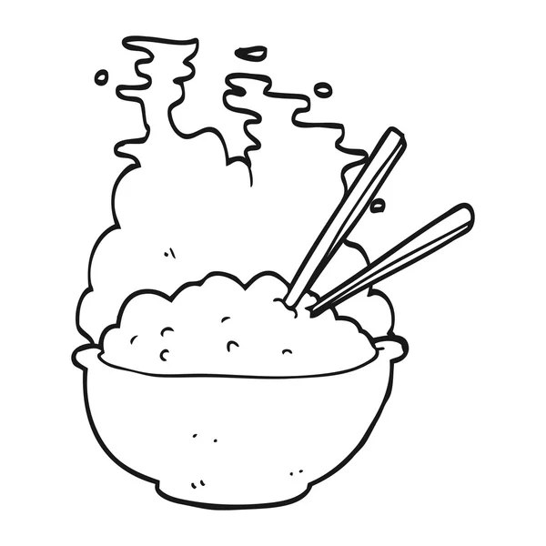 Blanco y negro cuenco de dibujos animados de arroz caliente — Vector de stock