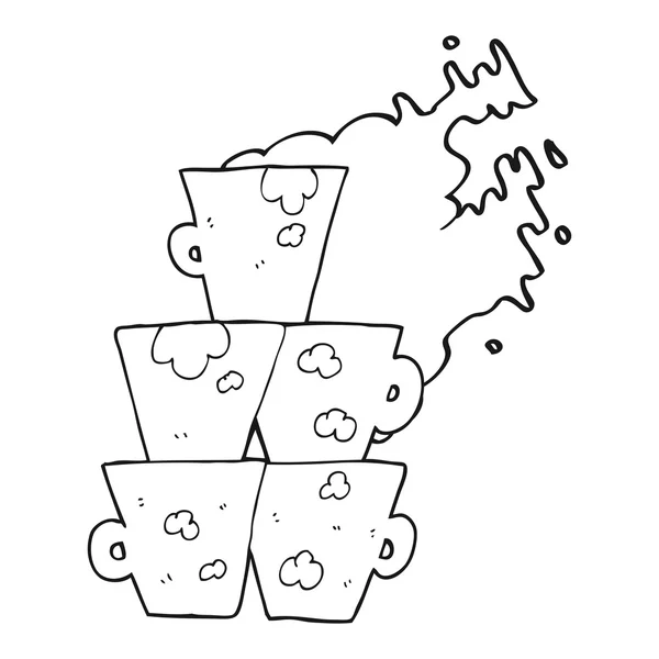 Pila de dibujos animados en blanco y negro de tazas de café sucio — Vector de stock