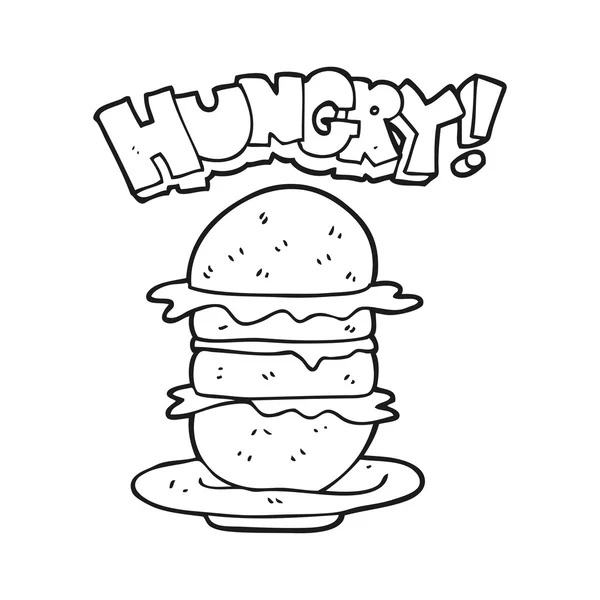 Hamburguesa de dibujos animados en blanco y negro — Archivo Imágenes Vectoriales