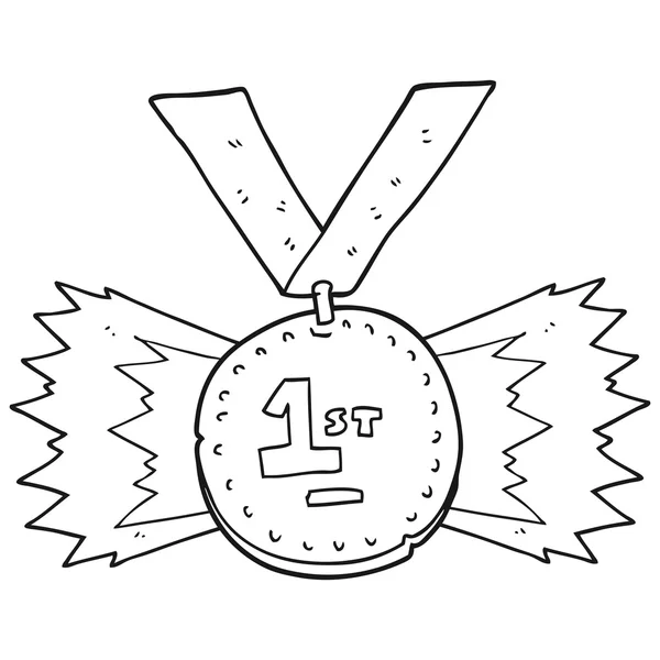 Black and white cartoon first place medal — Stock Vector