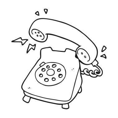 telefon zil siyah beyaz çizgi film