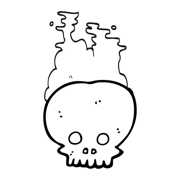 Bianco e nero fumetto fumante cranio — Vettoriale Stock