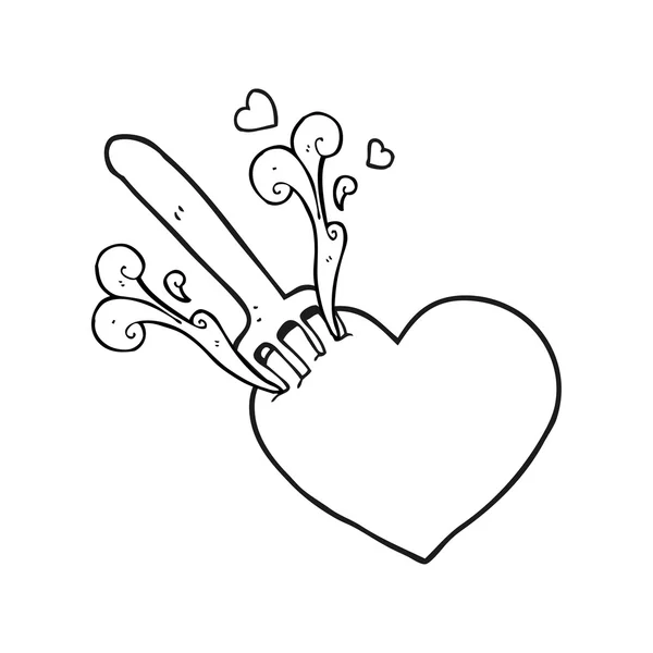 Forchetta cartone animato in bianco e nero nel cuore — Vettoriale Stock