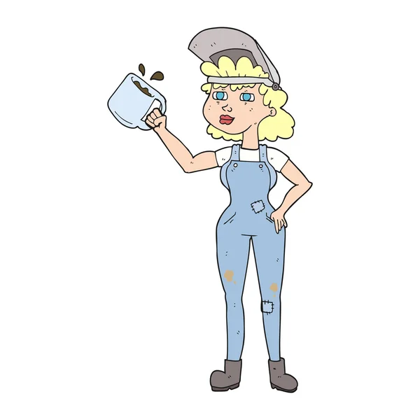 Mujer de dibujos animados en dungarees — Vector de stock