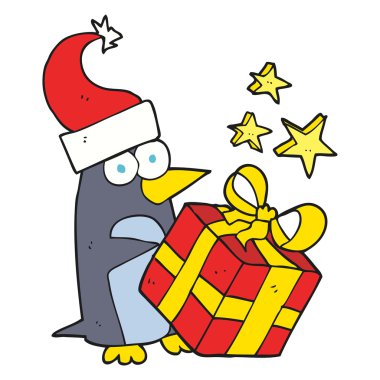 Noel hediyesi olan penguen karikatür