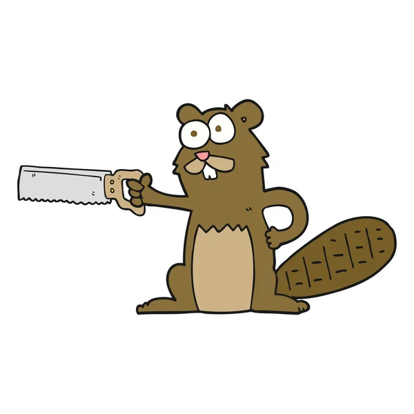 Cartoon beaver with saw — Stock Vector