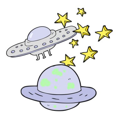 çizgi film uçan daire ve gezegen