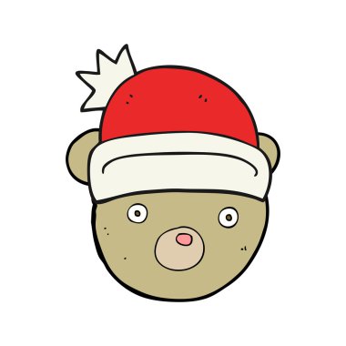 Çizgi film ayısı Noel şapkası takıyor.