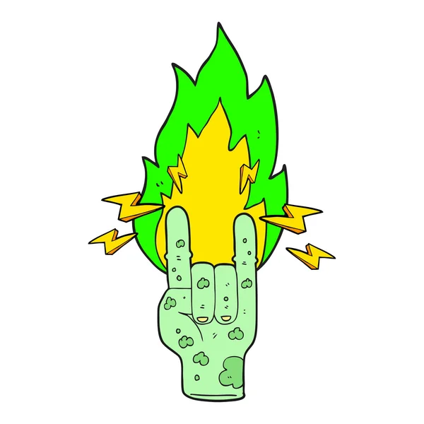 Dessin animé zombie main faisant signe de corne — Image vectorielle