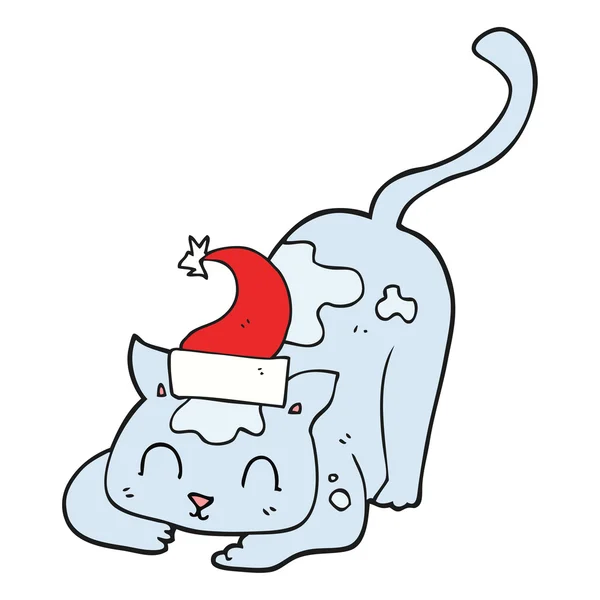Φορώντας καπέλο Χριστούγεννα γάτα, κινούμενα σχέδια — Διανυσματικό Αρχείο