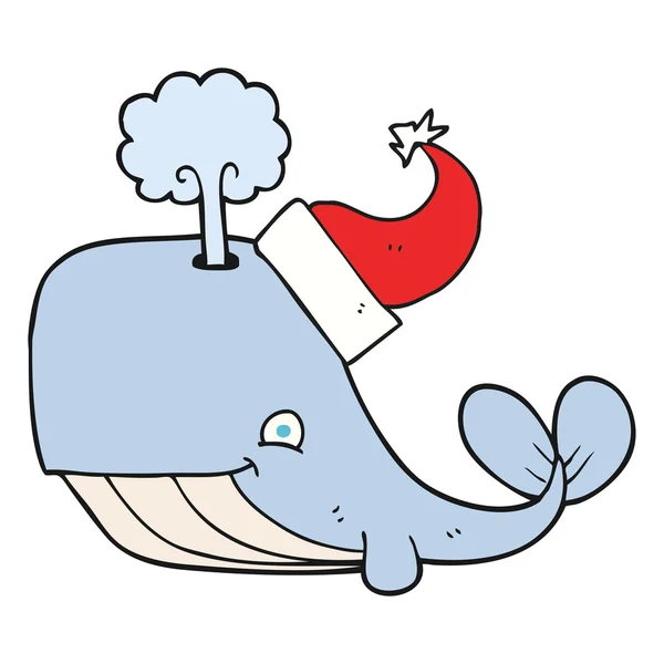 Dessin animé baleine portant un chapeau de Noël — Image vectorielle