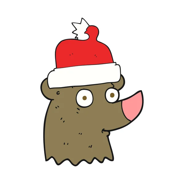 Oso de dibujos animados con sombrero de Navidad — Vector de stock