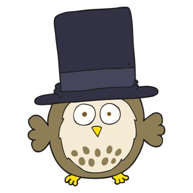 çizgi film baykuş giyen silindir şapka