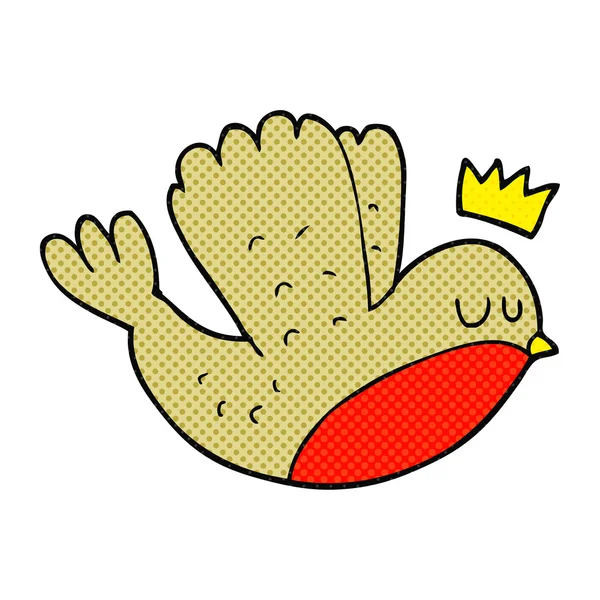 Cartoon flying christmas robin with crown — Stock Vector