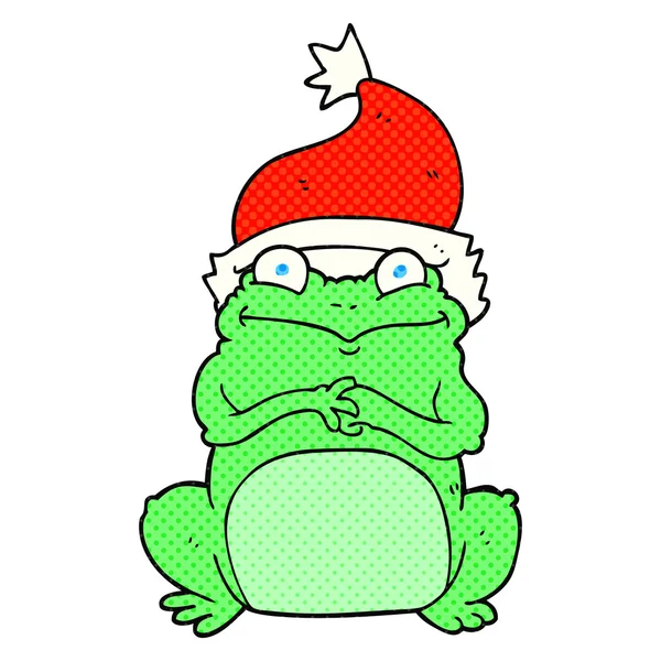 Cartoon-Frosch mit Weihnachtsmütze — Stockvektor