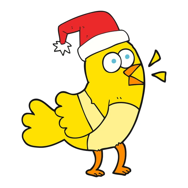 漫画鳥身に着けているクリスマスの帽子 — ストックベクタ