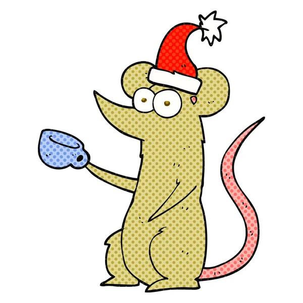 Φορώντας καπέλο Χριστούγεννα ποντίκι, κινούμενα σχέδια — Διανυσματικό Αρχείο