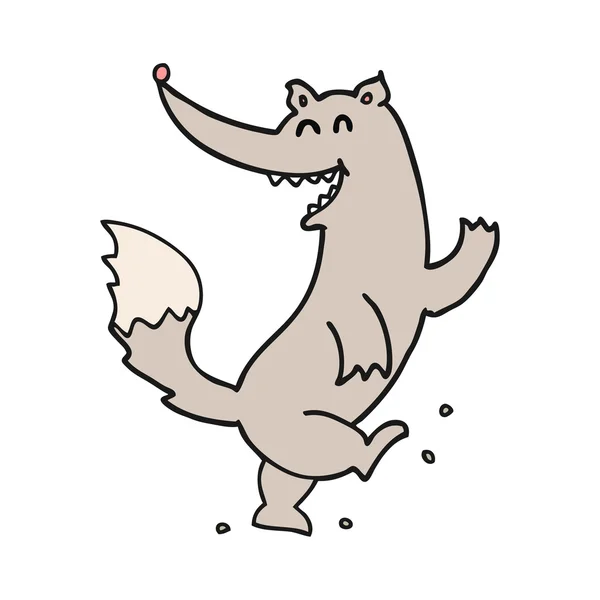 Γελοιογραφία ευτυχισμένη λύκος χορό — Διανυσματικό Αρχείο