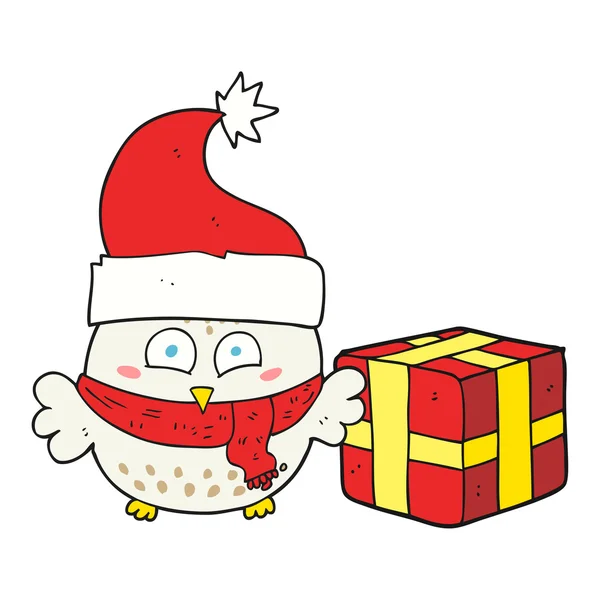 Cartoni animati gufo di Natale — Vettoriale Stock