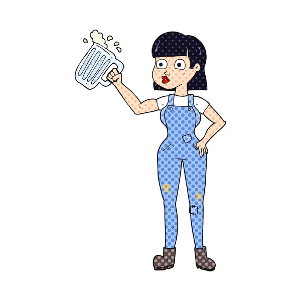 Cartoon vrouw met bier — Stockvector