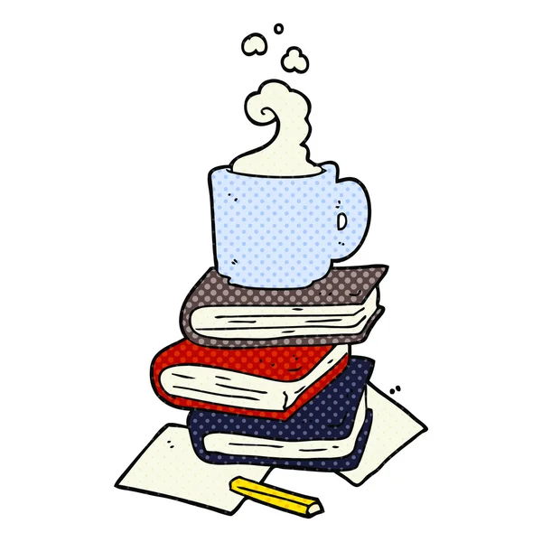 Libros de dibujos animados y taza de café — Archivo Imágenes Vectoriales