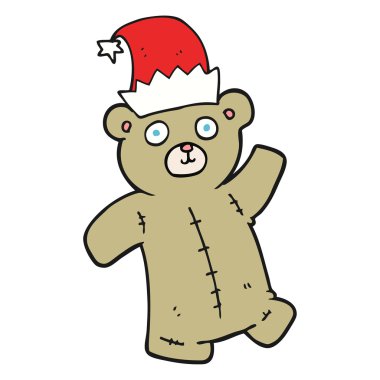 Çizgi film ayısı Noel şapkası takıyor.