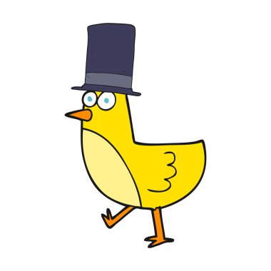 karikatür kuş giyen şapka