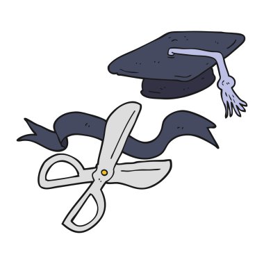 çizgi film kesme şerit mezuniyet töreninde makas.