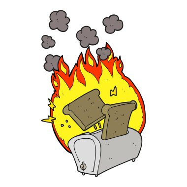 karikatür yanan ekmek kızartma makinesi