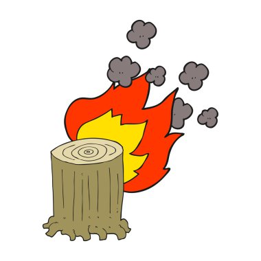 çizgi film ağaç kütüğü yanıyor