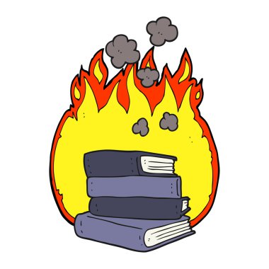 yanan kitap yığını çizgi film