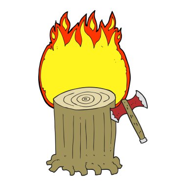 çizgi film ağaç kütüğü ve balta