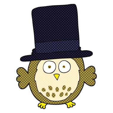 çizgi film baykuş giyen silindir şapka