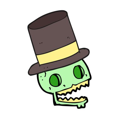 Kafatası silindir şapka gülüyor karikatür