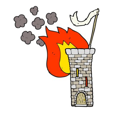 beyaz bayrak sallayarak çizgi film eski kale kule