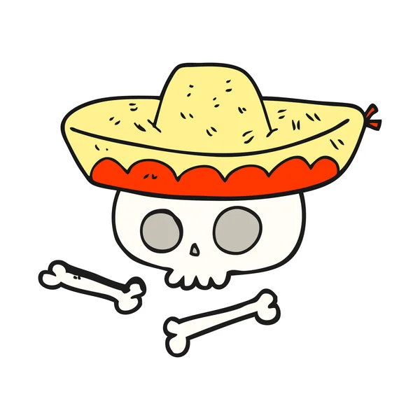 Crânio de desenhos animados em chapéu mexicano — Vetor de Stock