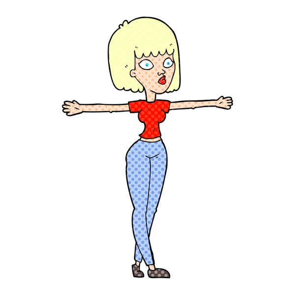 Mujer de dibujos animados brazos extendidos — Vector de stock