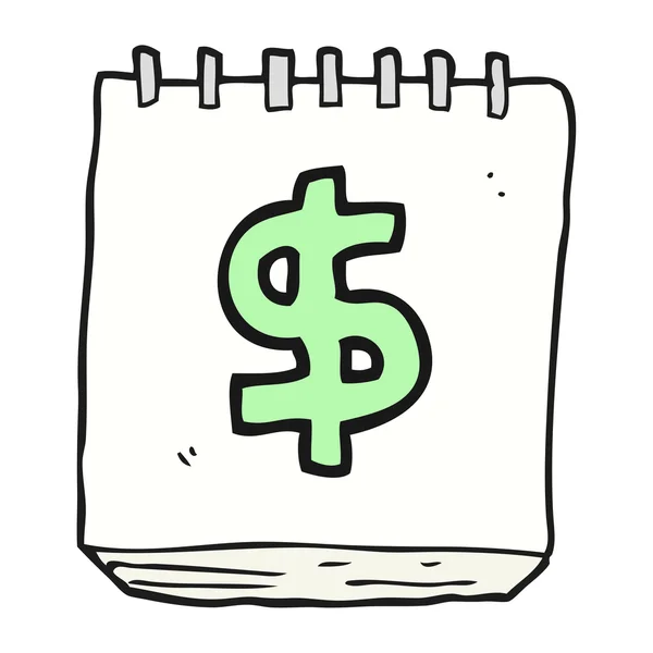 Cartoon note pad with dollar symbol — Stock Vector