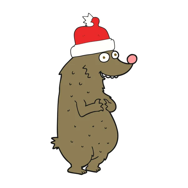 Cartoon-Bär mit Weihnachtsmütze — Stockvektor